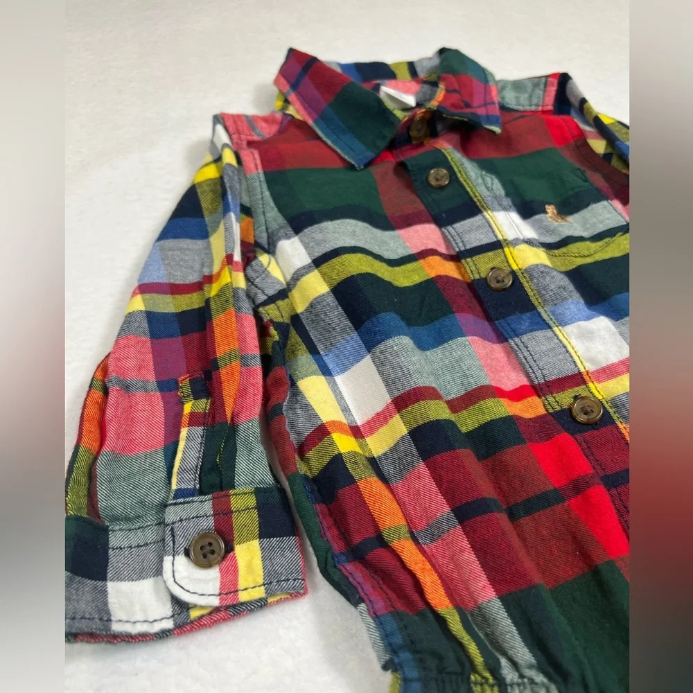 BABY GAP Baby Boy Plaid Long Sleeve Button Down Bodysuit 18-24‎ months Preppy